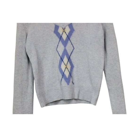 Express Sweater Size Large 100% Lambs Wool Knit Argyle Preppy Pastel V-Neck - Picture 3 of 13